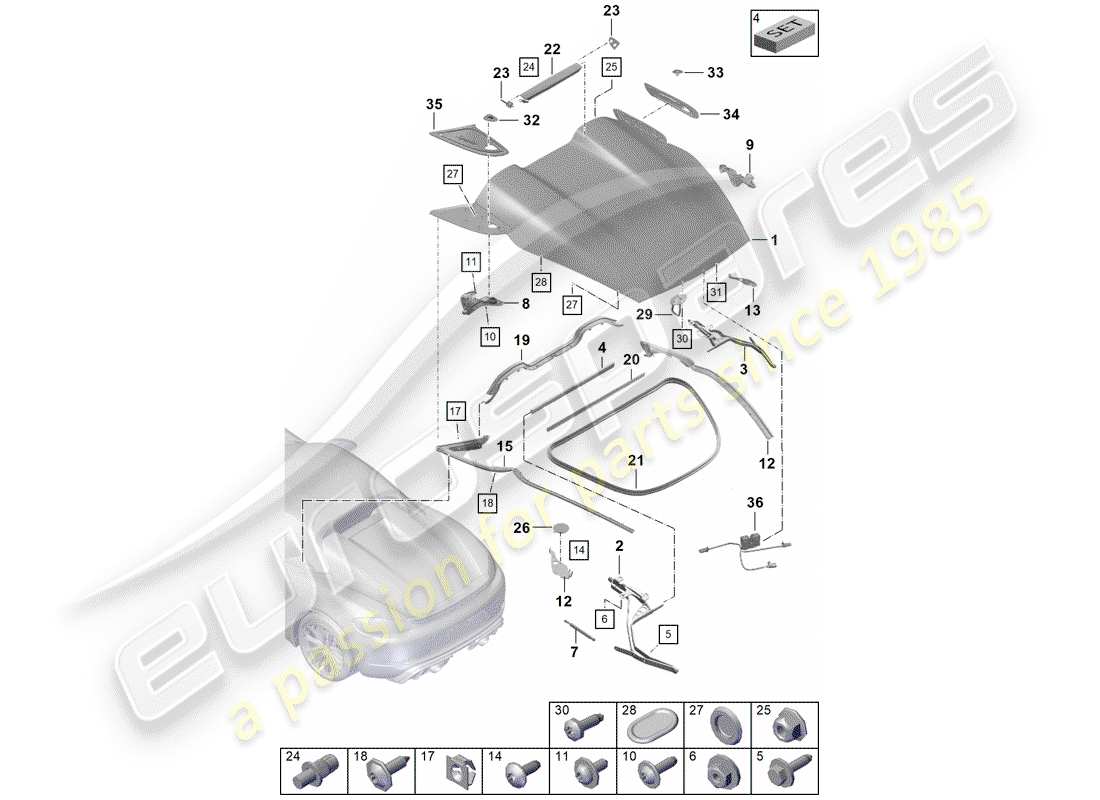 porsche 2020 (718 boxster spyder) cubrir diagrama de piezas