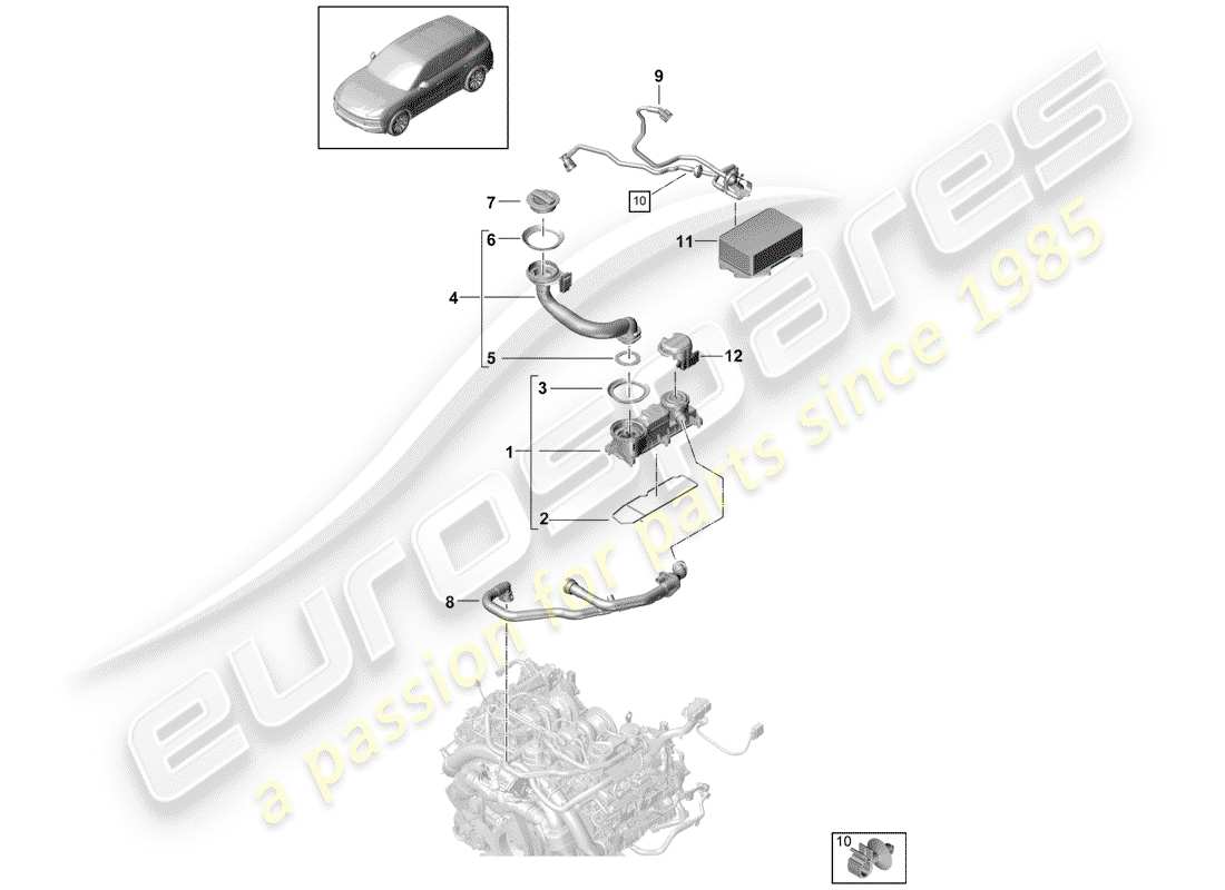 porsche 2020 (cayenne e3 9ya/9yb) ventilación para bloque de cilindros diagrama de piezas