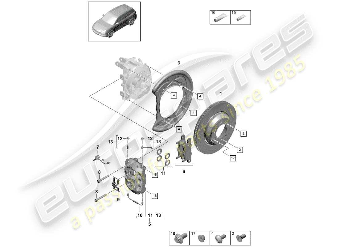 porsche 2020 (cayenne e3 9ya/9yb) frenos de disco diagrama de piezas