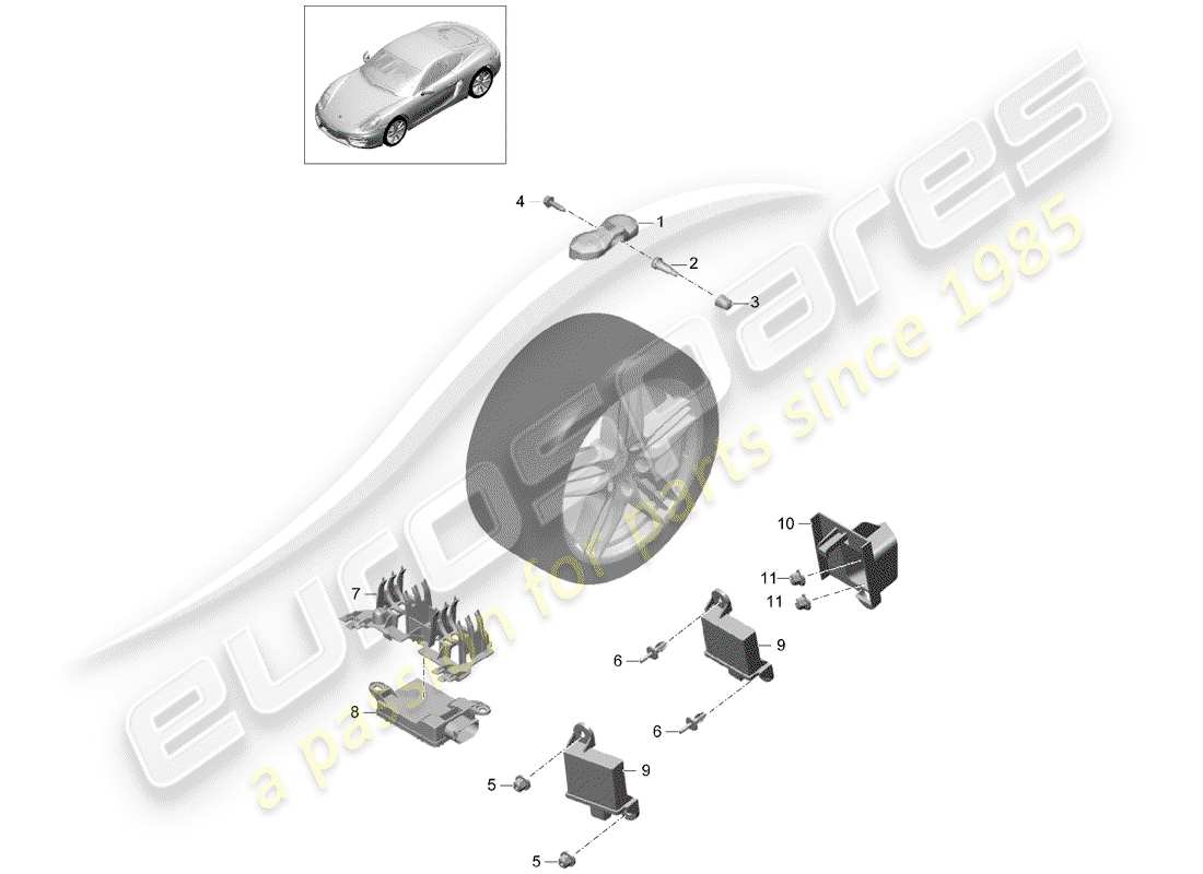 porsche 2016 (981 cayman) sistema de control de presión de neumáticos diagrama de piezas