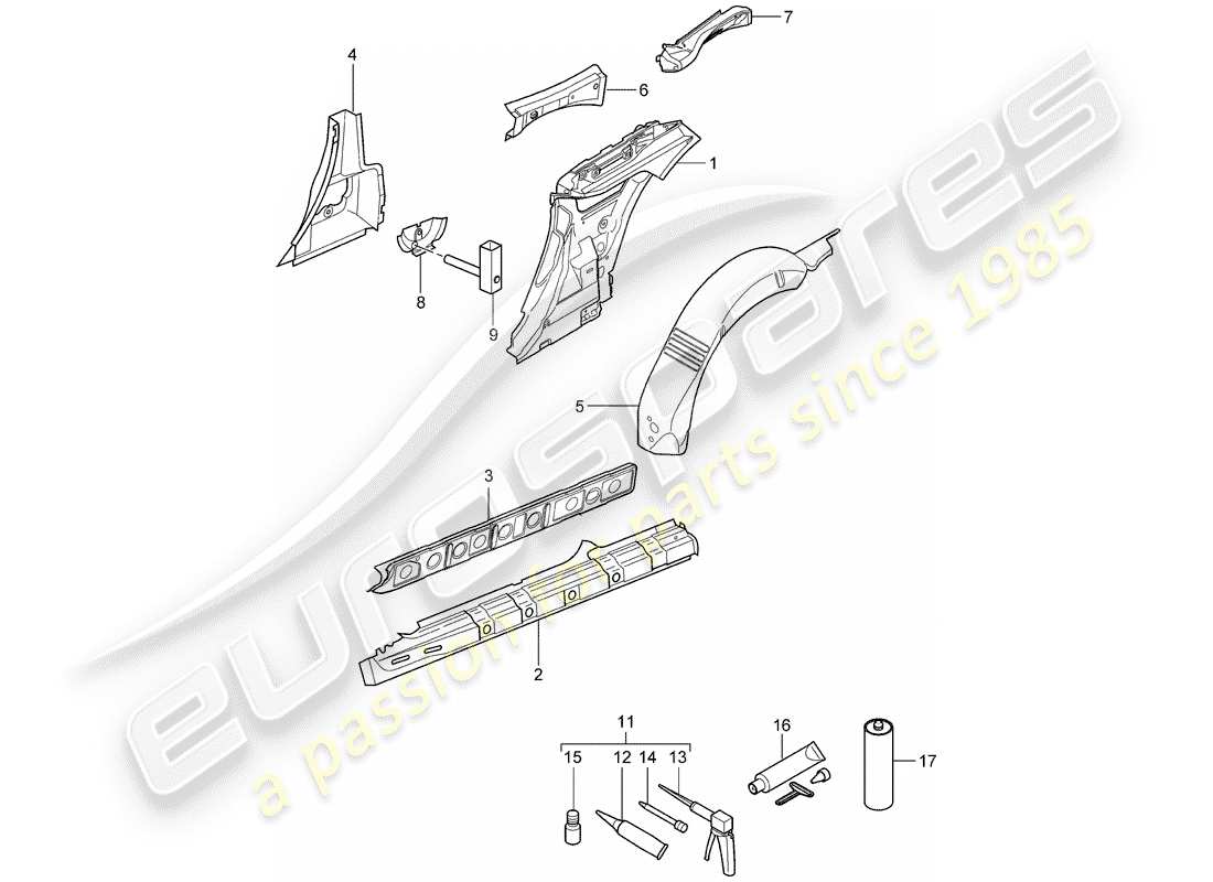 porsche 2010 (997-2) panel lateral diagrama de piezas