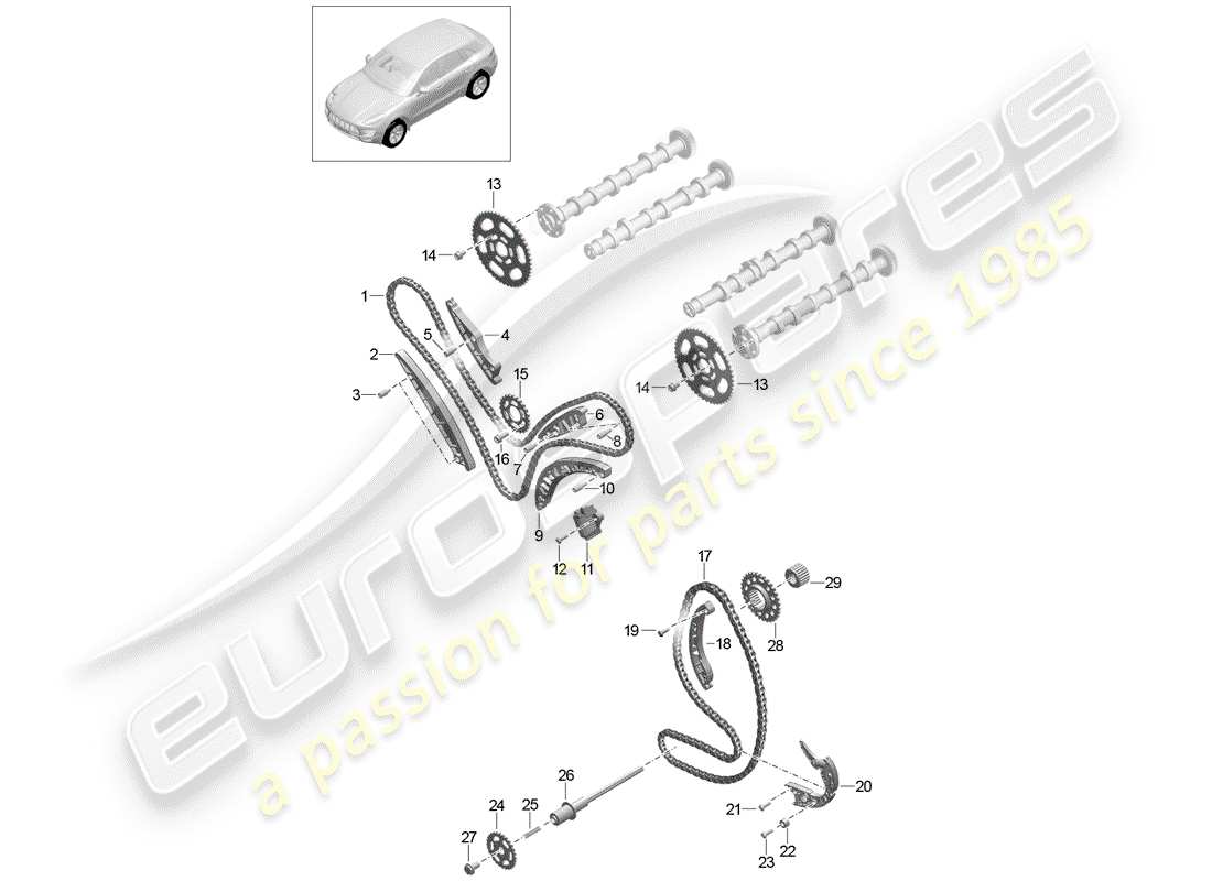 porsche 2018 (macan) cadena de distribución diagrama de piezas