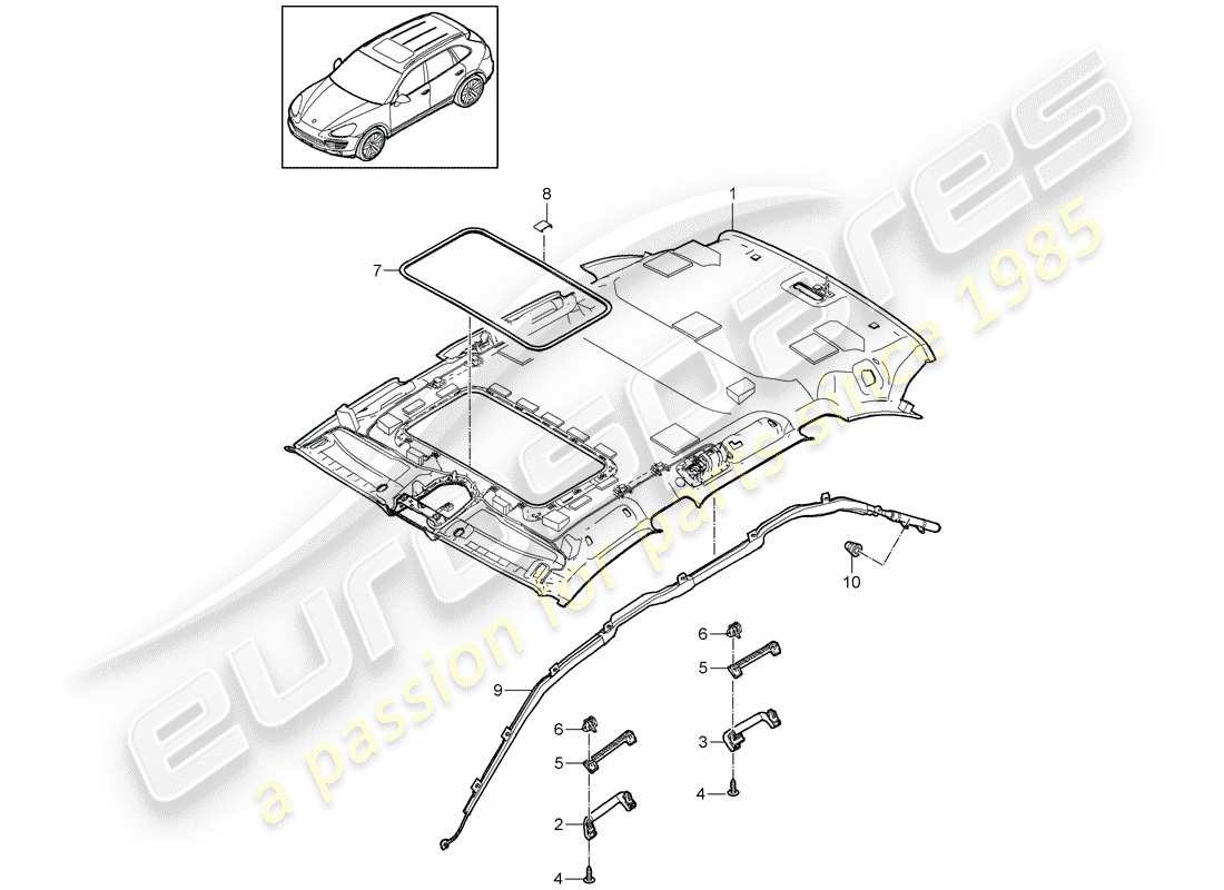 porsche 2012 (cayenne e2 92a) panel de adorno de techo diagrama de piezas