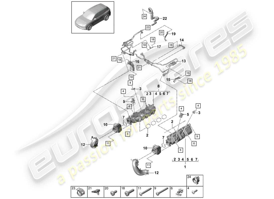 porsche cayenne e3 (2018) diagrama de piezas del tubo de admisión