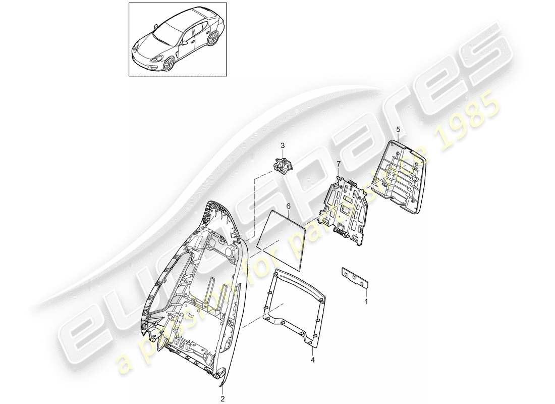 porsche 2014 (panamera 970) diagrama de piezas del marco del respaldo