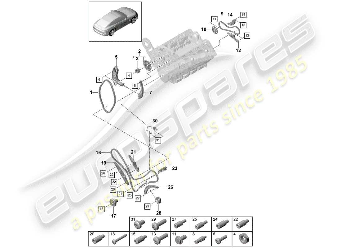 porsche 2019 (panamera 971-1) cadena de distribución diagrama de piezas