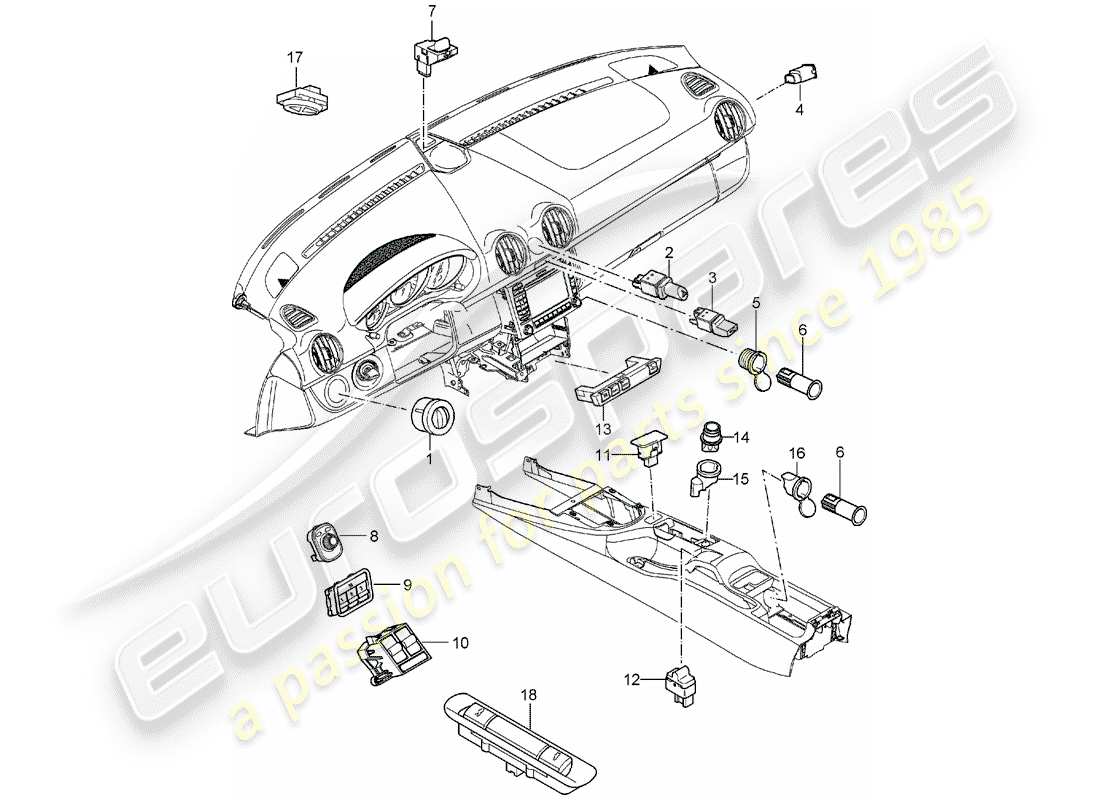 porsche 2005 (987 boxster) diagrama de piezas del interruptor