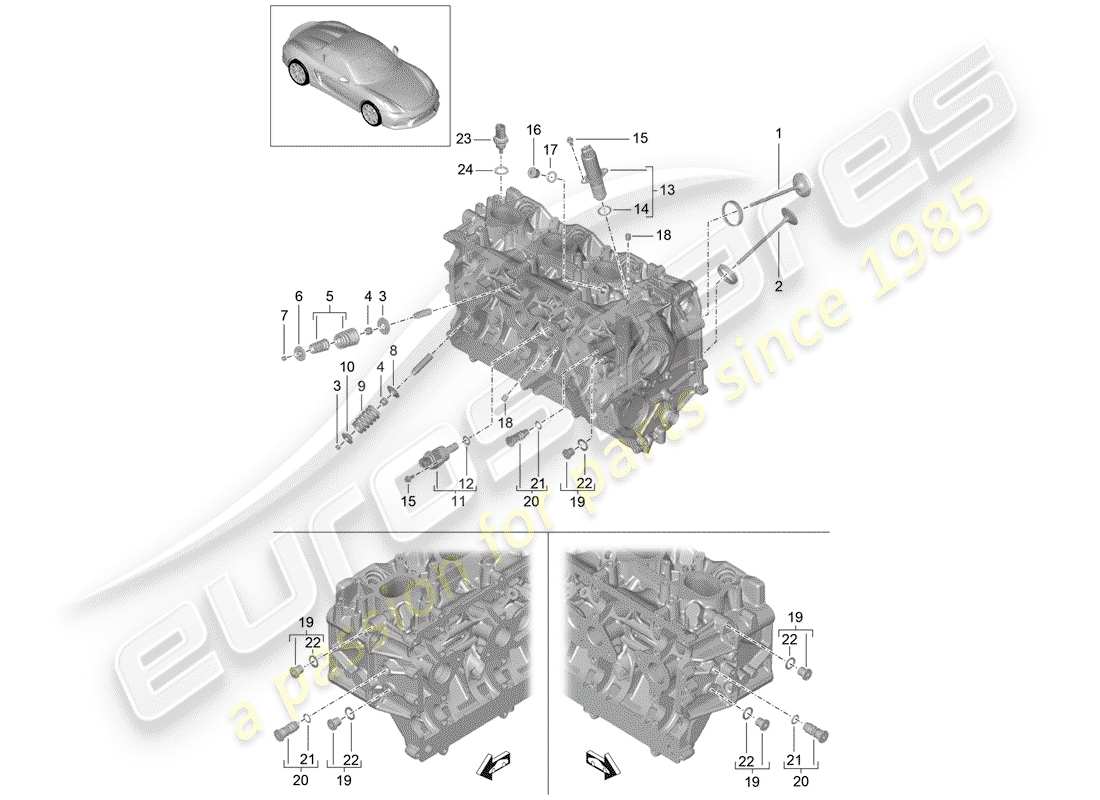 porsche 2016 (981 boxster spyder) cabeza de cilindro diagrama de piezas