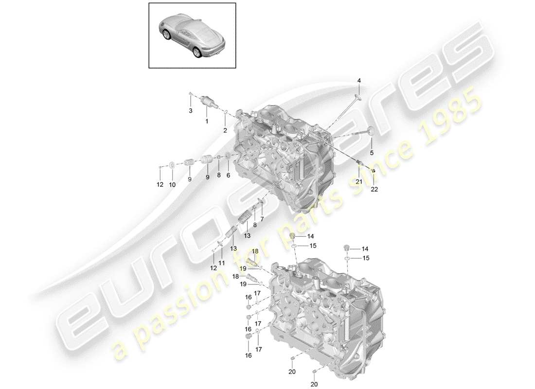 porsche 2017 (718 cayman) cabeza de cilindro diagrama de piezas