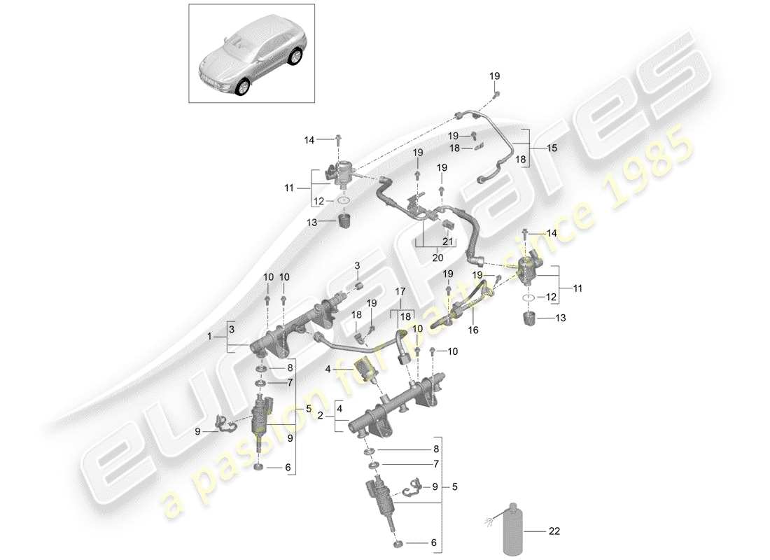 porsche macan (2018) diagrama de piezas del tubo de recogida de combustible
