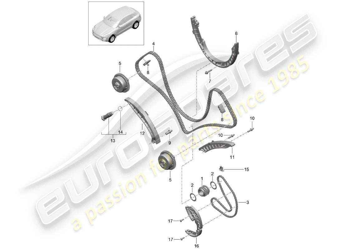 porsche 2018 (macan) cadena de distribución diagrama de piezas