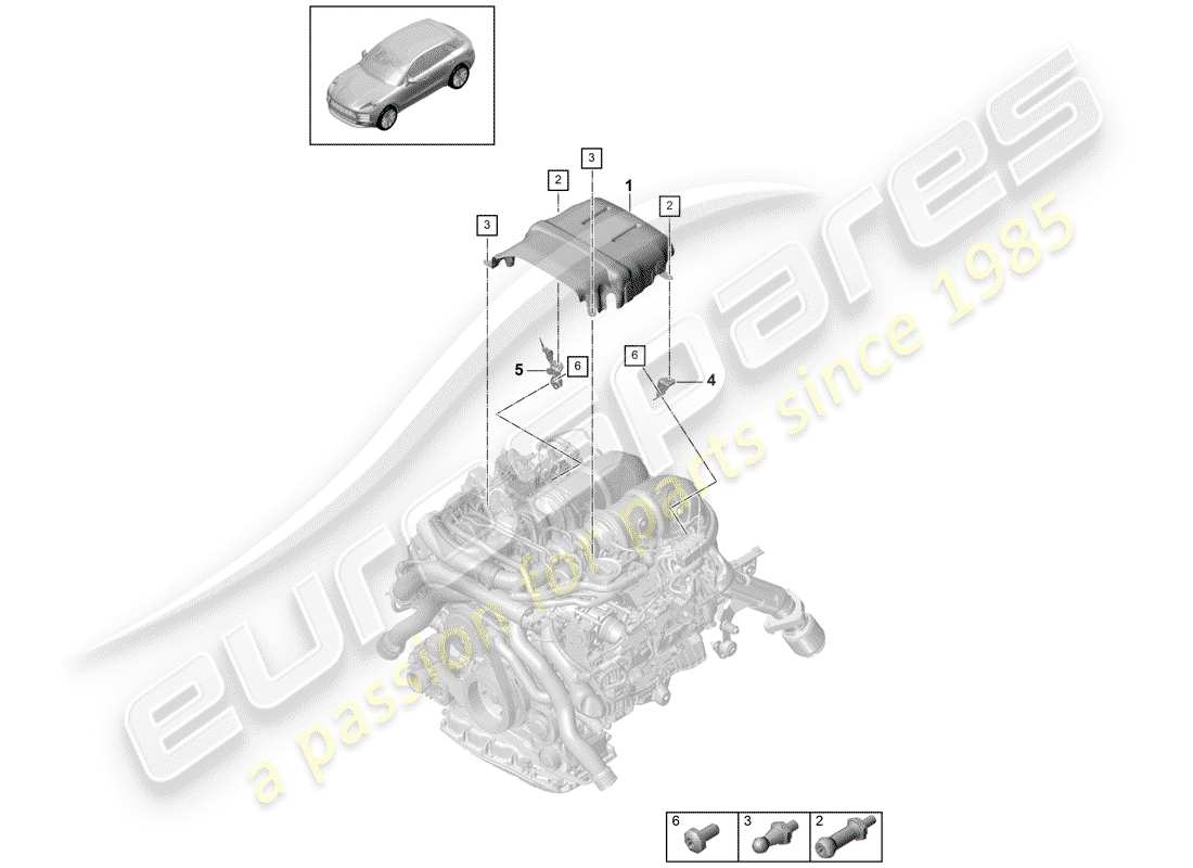 porsche 2019 (macan) diagrama de piezas de la culata del cilindro