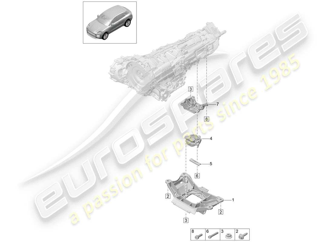 porsche 2019 (macan) diagrama de piezas del portador de transmisión