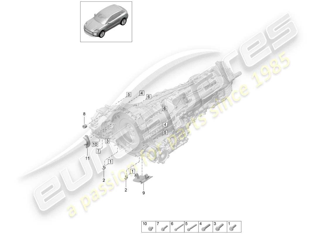 porsche 2019 (macan) piezas de montaje para motor y diagrama de piezas