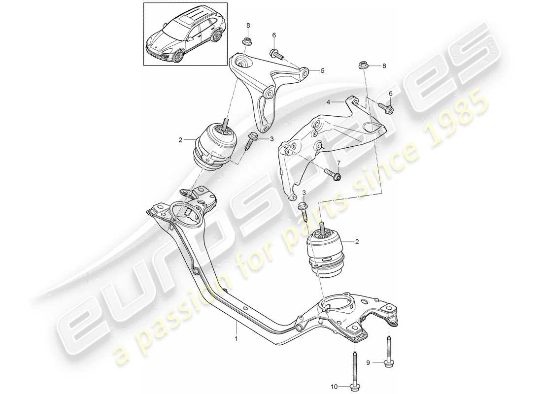 porsche cayenne e2 (2014) diagrama de piezas del dispositivo de elevación del motor