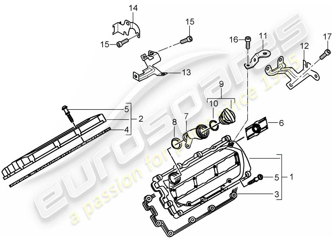 porsche 2010 (cayenne e1 9pa) valve cover diagrama de piezas