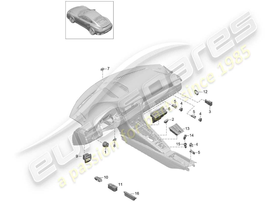 porsche 2016 (991-1 turbo) diagrama de piezas del interruptor