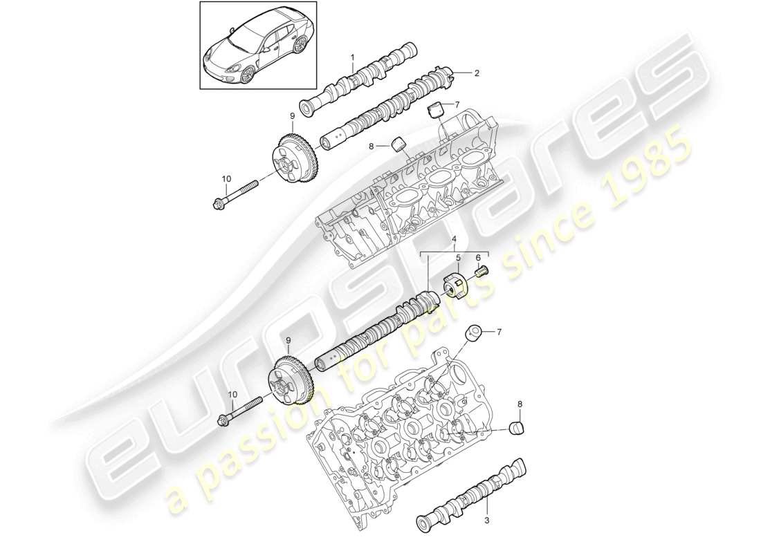 porsche 2010 (cayenne e1 9pa) árbol de levas diagrama de piezas
