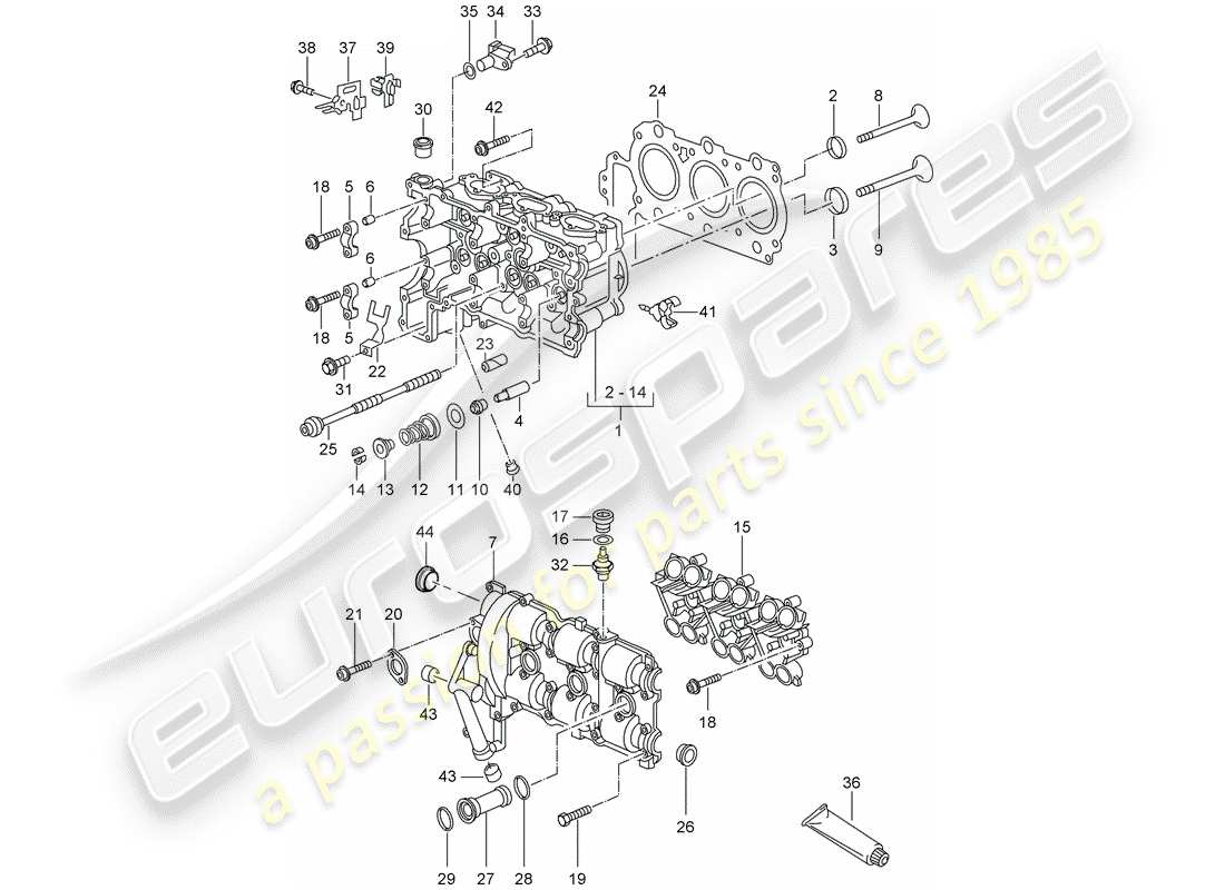 porsche 1997 (986 boxster) cabeza de cilindro diagrama de piezas