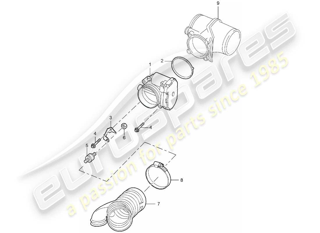 porsche 2005 (997-1) diagrama de piezas del cuerpo del acelerador