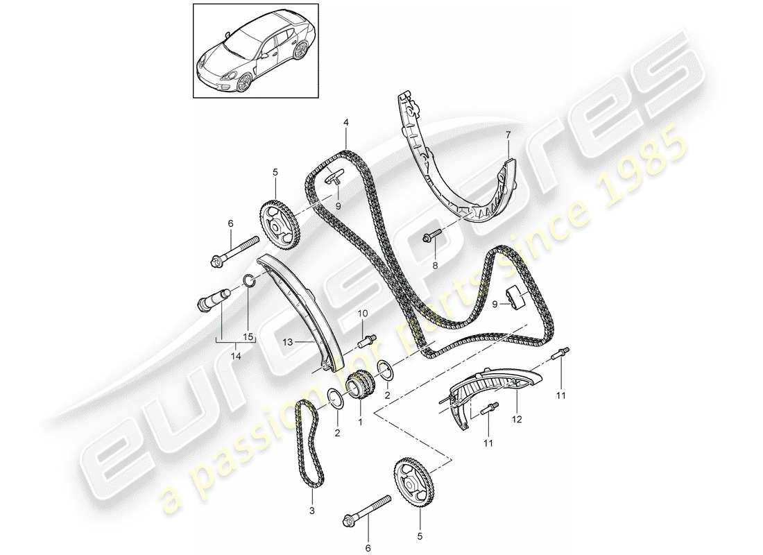 porsche 2011 (panamera 970) diagrama de piezas de la cadena de distribución