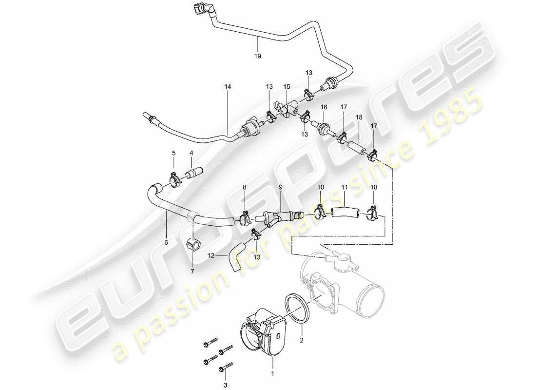 porsche 2004 (996 turbo / gt2) cuerpo del acelerador diagrama de piezas