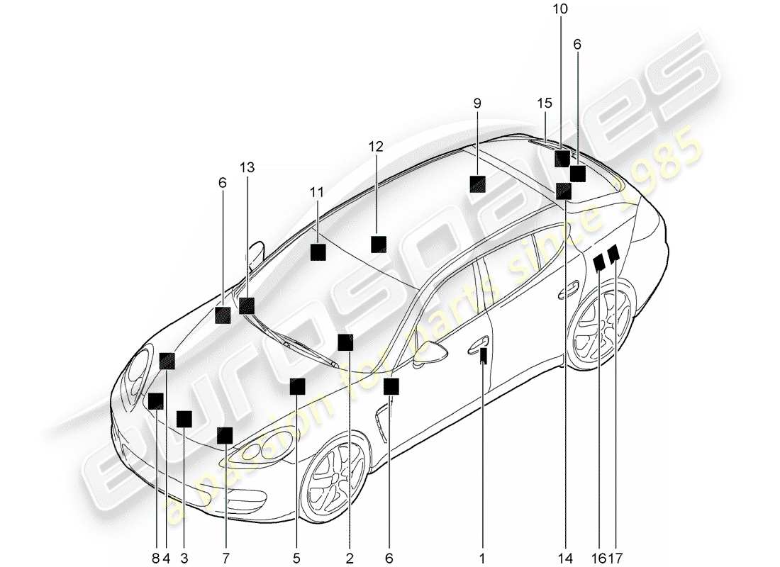 porsche 2014 (panamera 970) señales/avisos diagrama de piezas