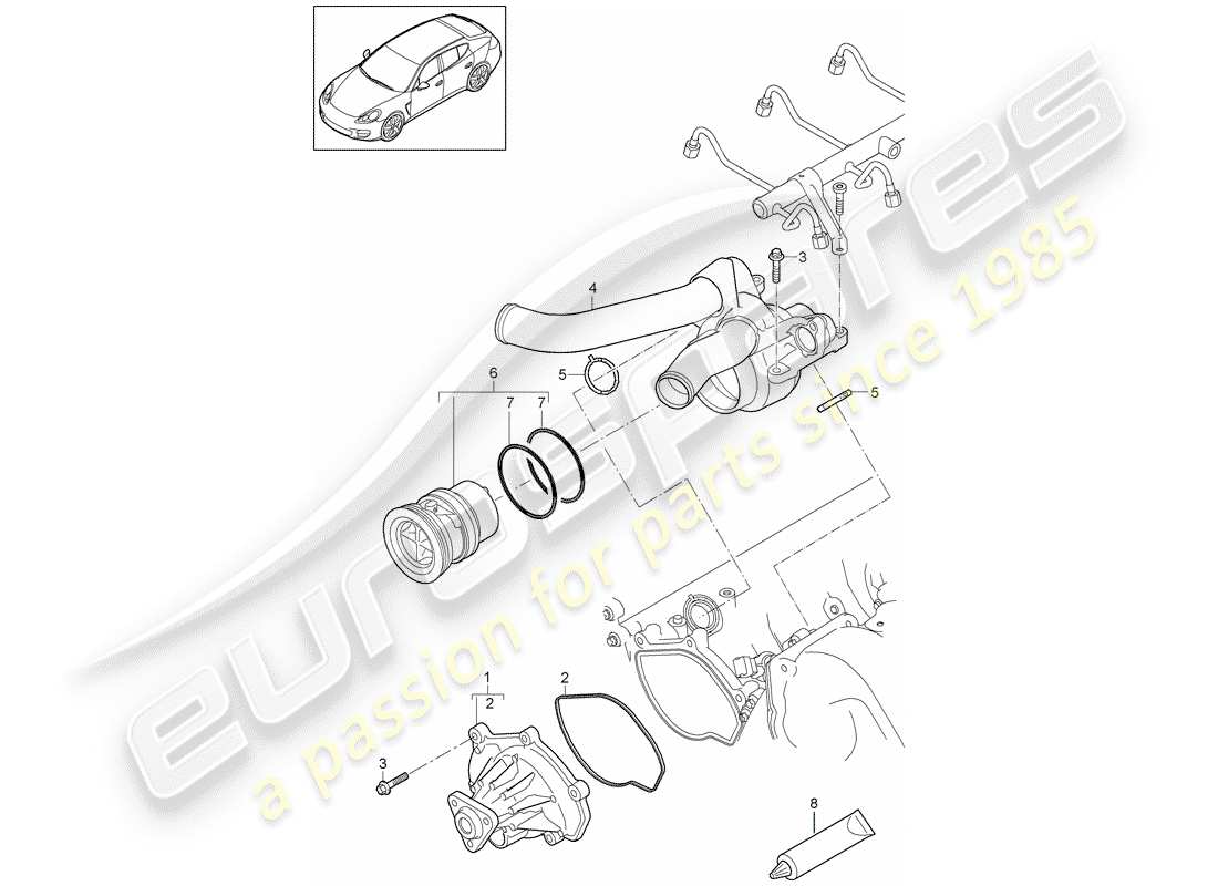 porsche 2014 (panamera 970) diagrama de piezas de la bomba de agua