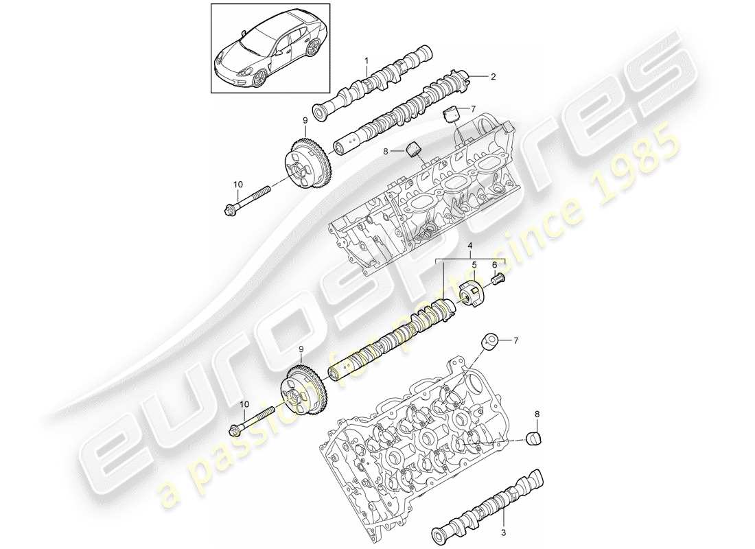 porsche 2011 (panamera 970) árbol de levas diagrama de piezas