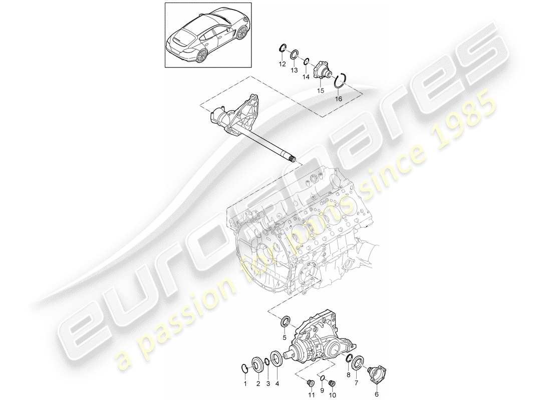 porsche 2011 (panamera 970) diagrama de piezas del diferencial del eje delantero