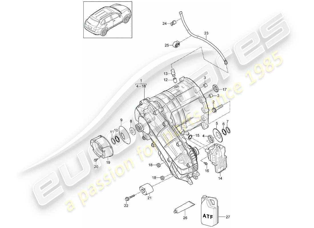 porsche 2011 (cayenne e2 92a) caja de transferencia diagrama de piezas