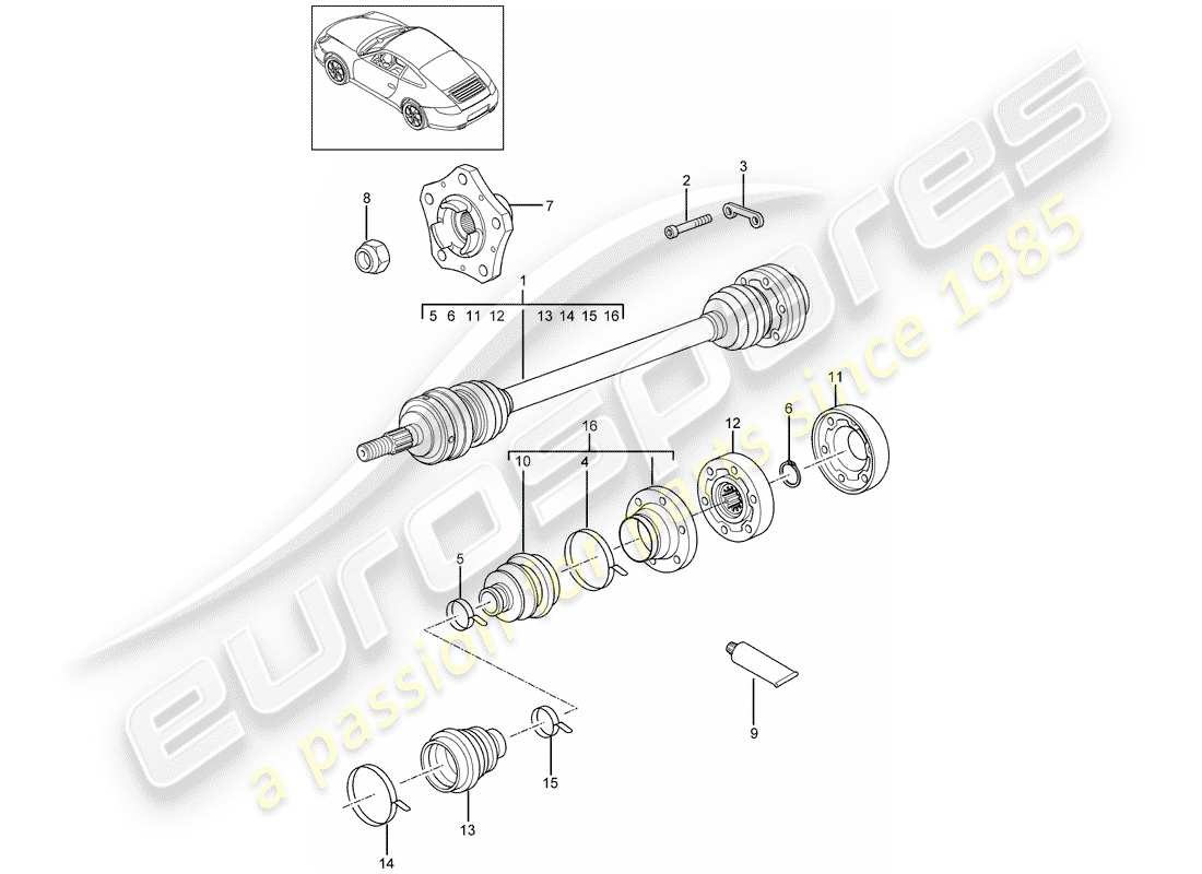 porsche 2012 (997-2) eje de accionamiento diagrama de piezas
