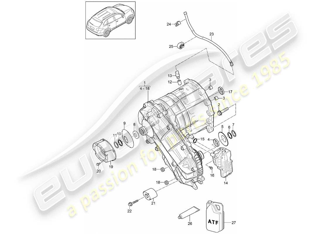porsche 2016 (cayenne e2 92a) diagrama de piezas de la caja de transferencia