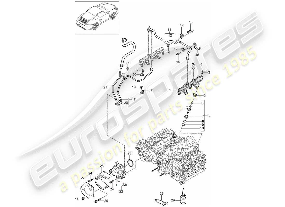porsche 2010 (997-2) tubo de recogida de combustible diagrama de piezas