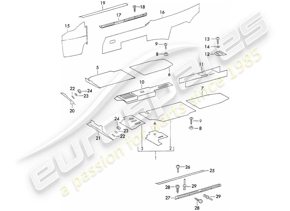 porsche 1973 (911) equipamiento interior diagrama de piezas