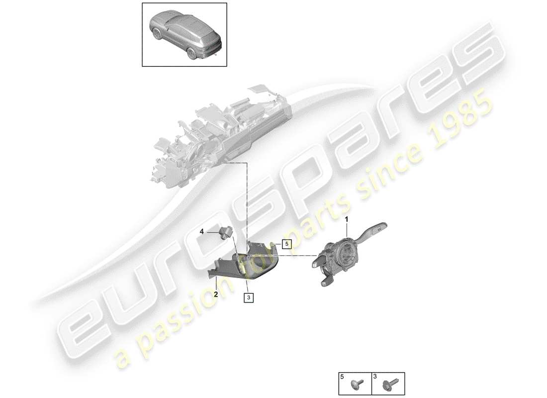 porsche 2020 (cayenne e3 9ya/9yb) diagrama de piezas del interruptor de la columna de dirección