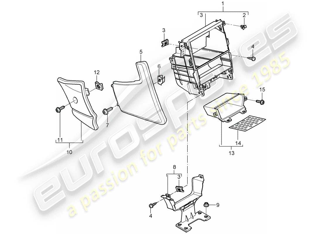 porsche 2005 (997-1) center console diagrama de piezas