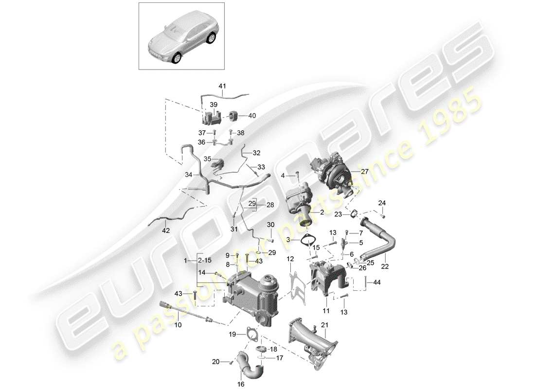 porsche 2017 (macan) recirculación de escape diagrama de piezas