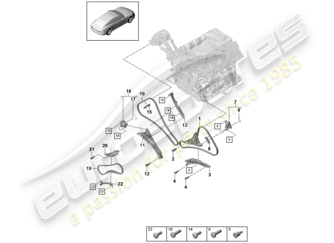porsche 2020 (panamera 971-1) cadena de distribución diagrama de piezas
