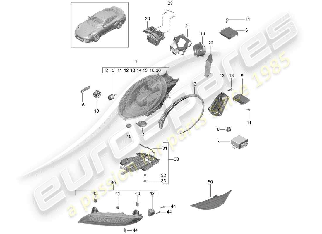 porsche 2017 (991-2 turbo) faro led diagrama de piezas