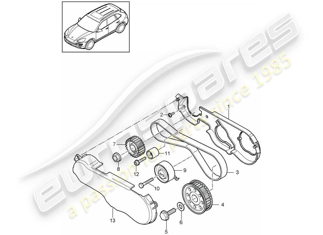 porsche 2016 (cayenne e2 92a) diagrama de piezas de la correa dentada
