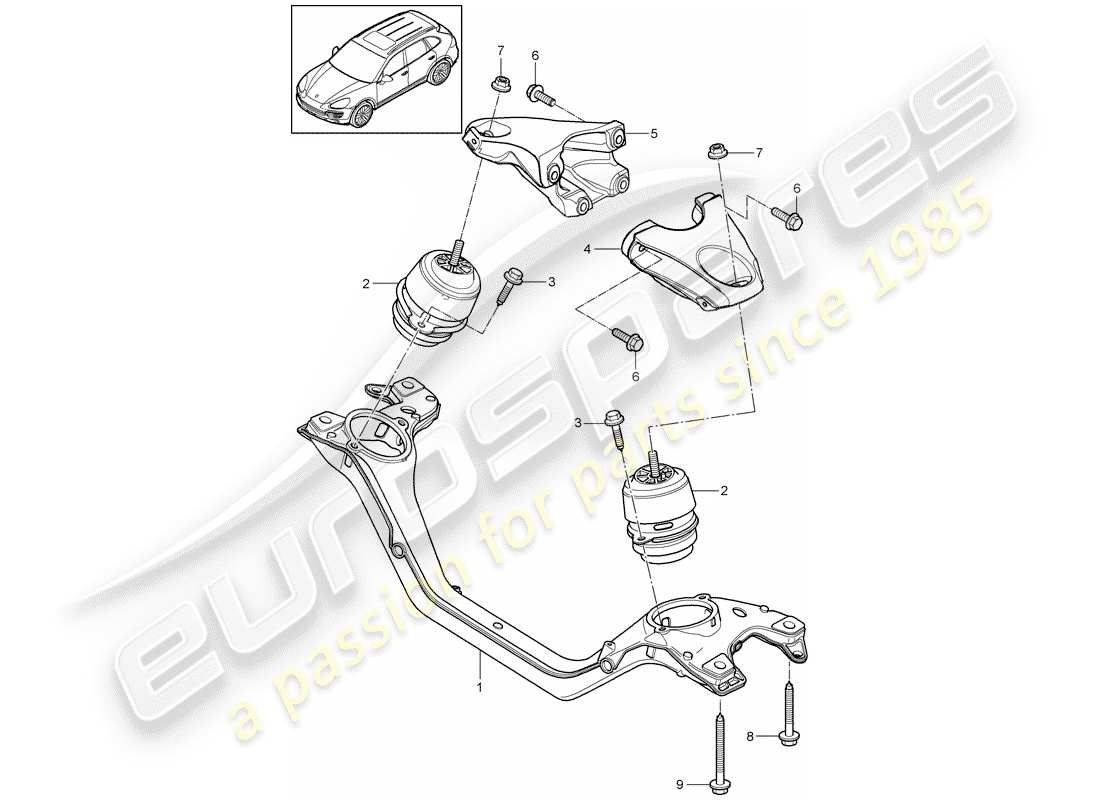 porsche 2016 (cayenne e2 92a) diagrama de piezas del dispositivo de elevación del motor