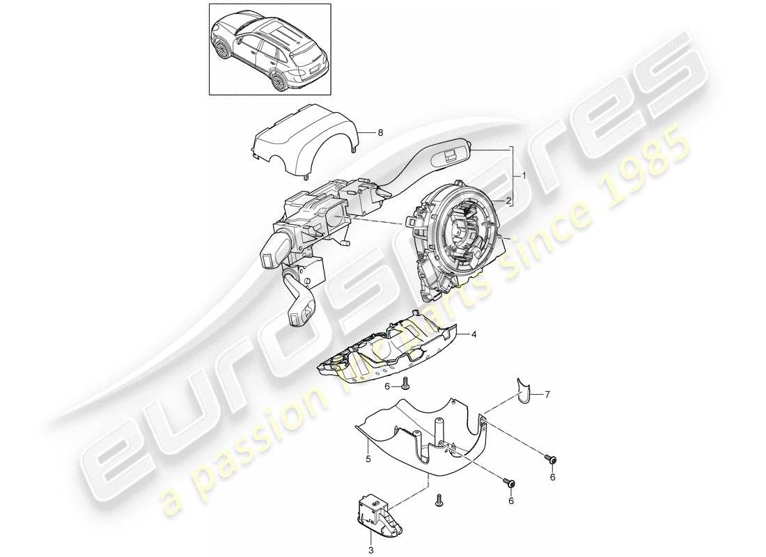 porsche 2016 (cayenne e2 92a) diagrama de piezas del interruptor de la columna de dirección
