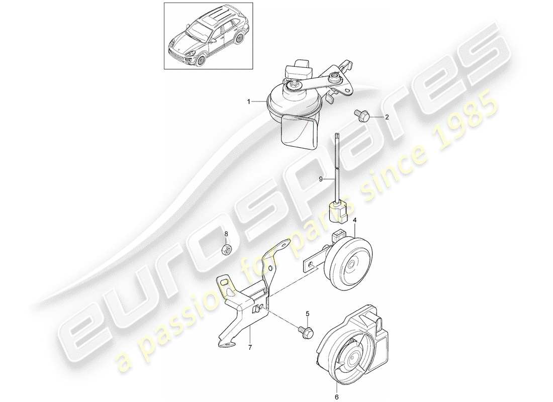 porsche 2016 (cayenne e2 92a) diagrama de piezas de la bocina de fanfaria