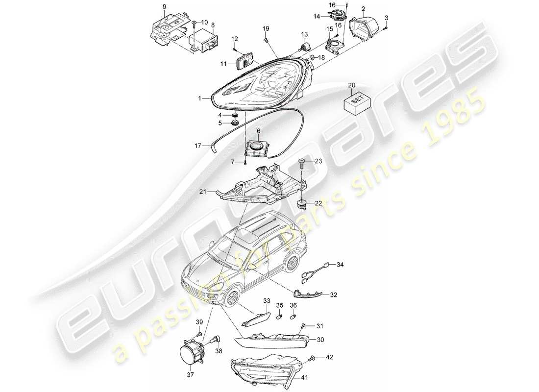 porsche 2014 (cayenne e2 92a) lámpara de cabeza diagrama de piezas