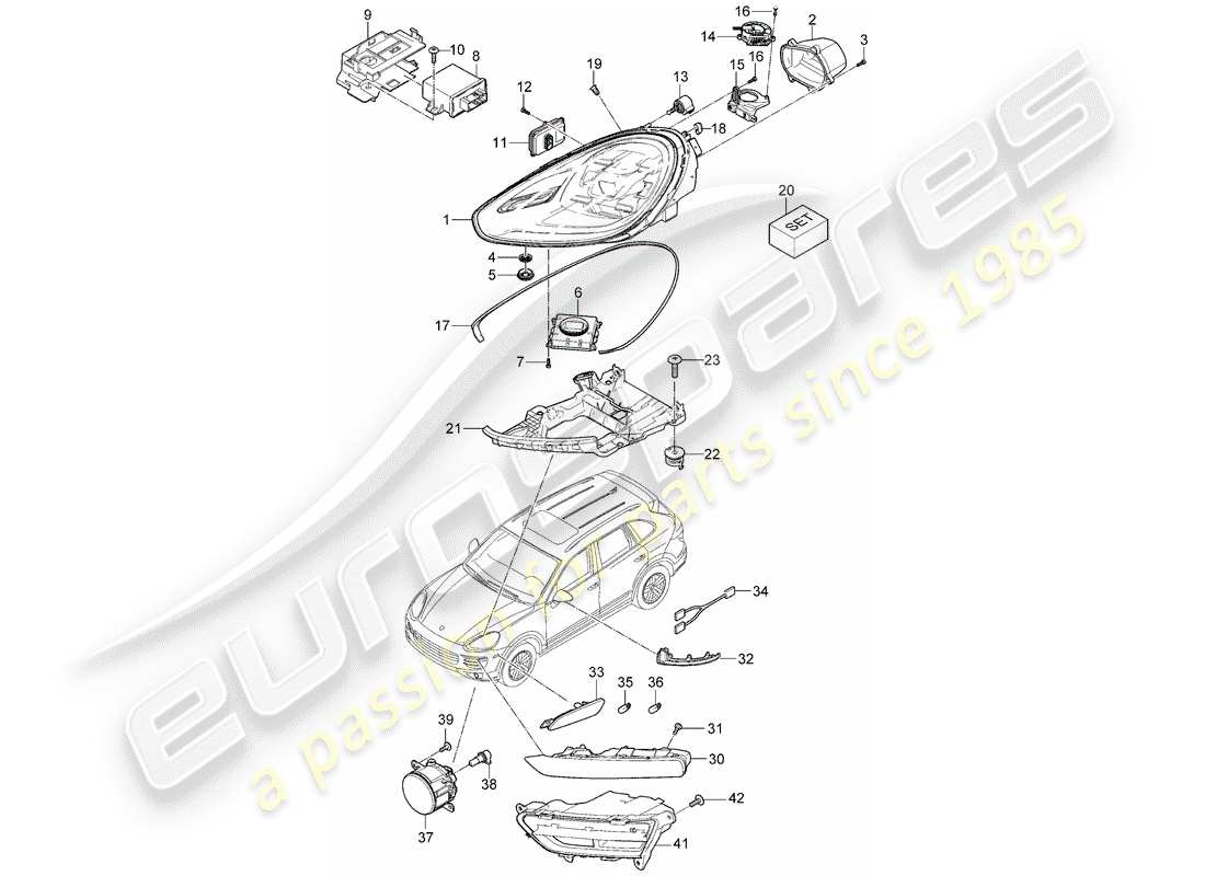 porsche cayenne e2 (2014) diagrama de piezas del faro