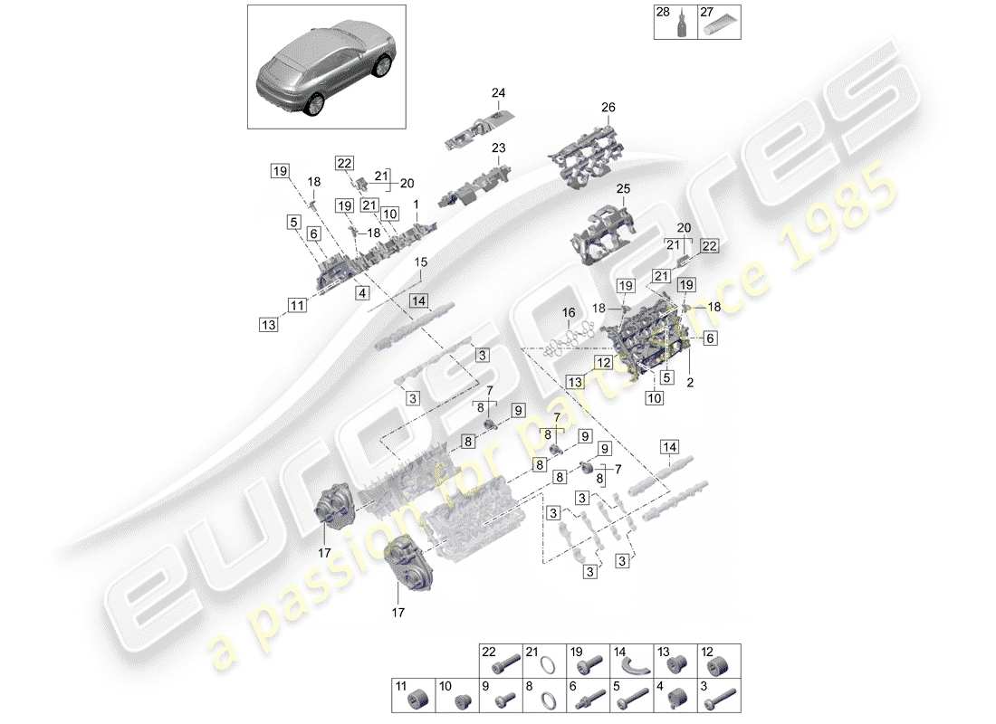 porsche 2019 (macan) diagrama de piezas de la tapa de válvula
