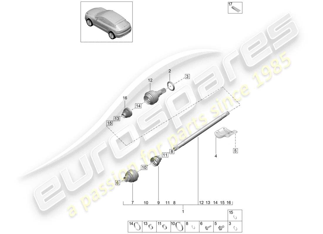 porsche 2019 (macan) eje de accionamiento diagrama de piezas
