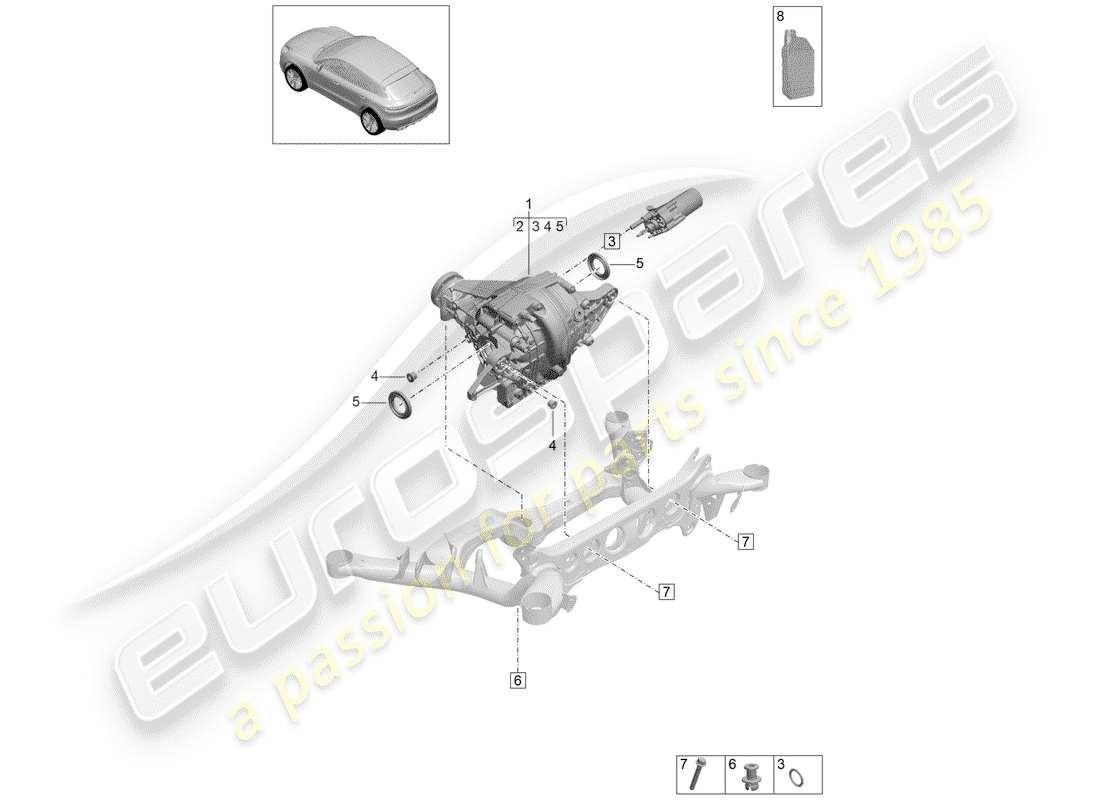 porsche 2019 (macan) diferencial del eje trasero diagrama de piezas