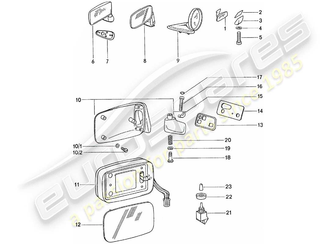 porsche 911 (1974) espejo retrovisor interior - espejo retrovisor diagrama de piezas